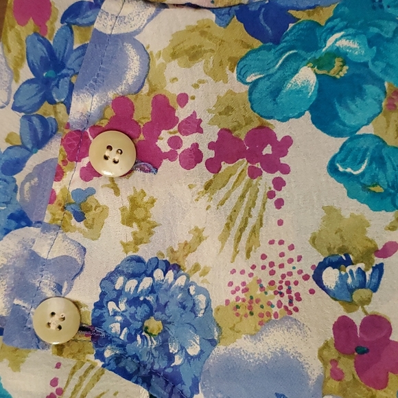 Vintage floral 100% silk chiffon short flutter sleeve round neck blouse size 8 - Picture 4 of 8